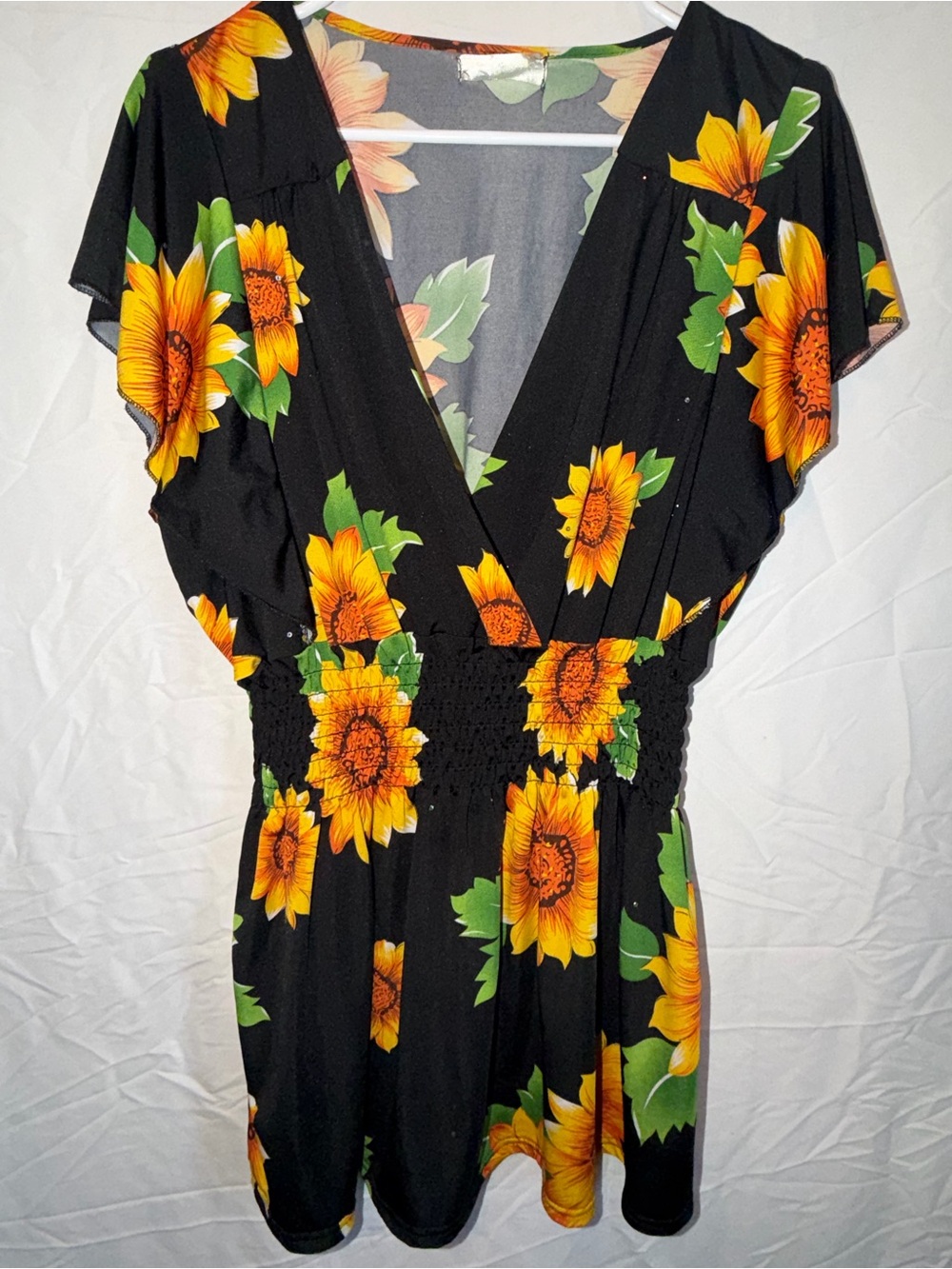 Black Sunflower Wrap-Style Women's Tunic Top